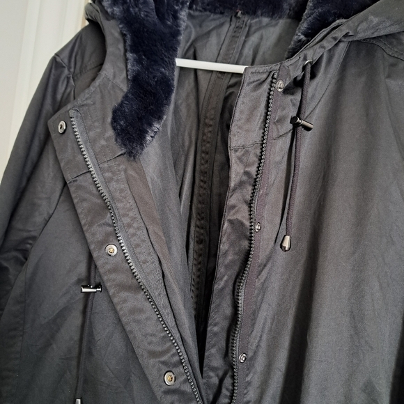 PLUS size long black coat jacket drawstring waist walking casual hood 3-4X? - Picture 8 of 8